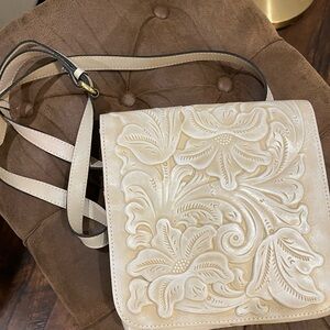 Patricia Nash Cream Floral Tooled Crossbody Bag